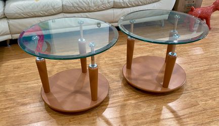 Pristine Pair of Mid-Century Modern Style Glass & Wood End Tables