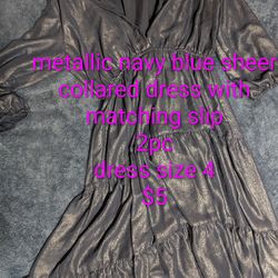 Navy blue sheer dress with slip