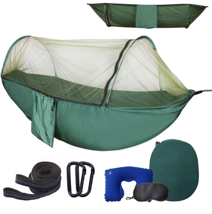 New Camping Hammock with Mosquito Bug Netting,Packable Hammock with Tree Straps and Carabiners,Parachute Nylon Hanging Swing Hammock for Backpacking,