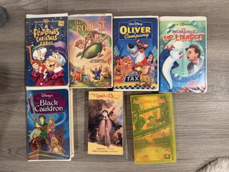 Vintage VHS Kids Movies Lot – Disney, Flintstones, Oliver & Company, Black Cauldron 