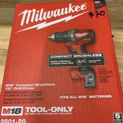 Milwaukee M18 18V Lithium-Ion Brushless Cordless 1/2 in. Compact Drill/Driver (Tool-Only)