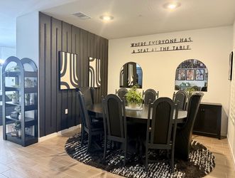 Six Wood King Dining Chairs w Faux Black Alligator