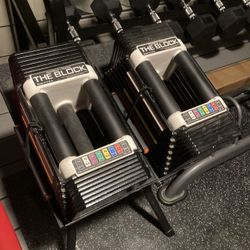 Powerblock THE BLOCK Adjustable Dumbbells With Stand -5 To 45 Lbs