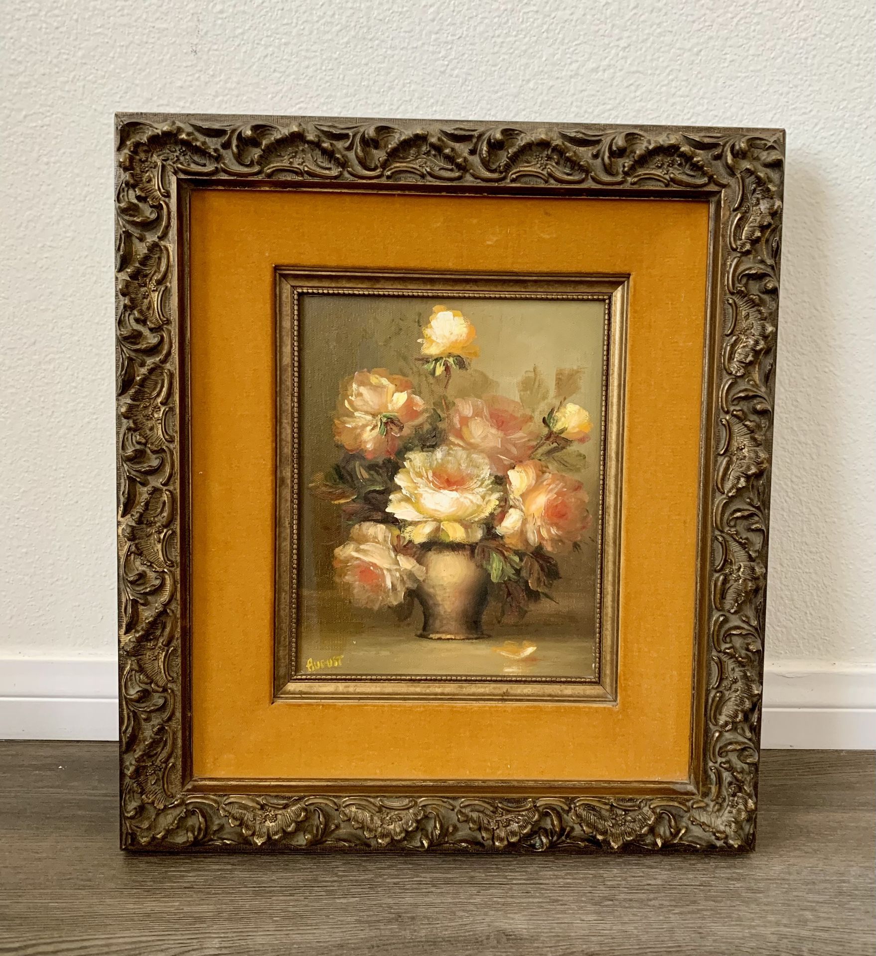 vintage Framed painting art deco flowers 15/17 “