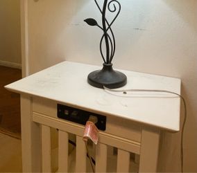 White Wood Nightstand with USB Charging Drawer