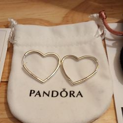Pandora Authentic Brand New Sterling Silver 1 & Half Inch Asymmetrical Heart Love Hoop Earrings 