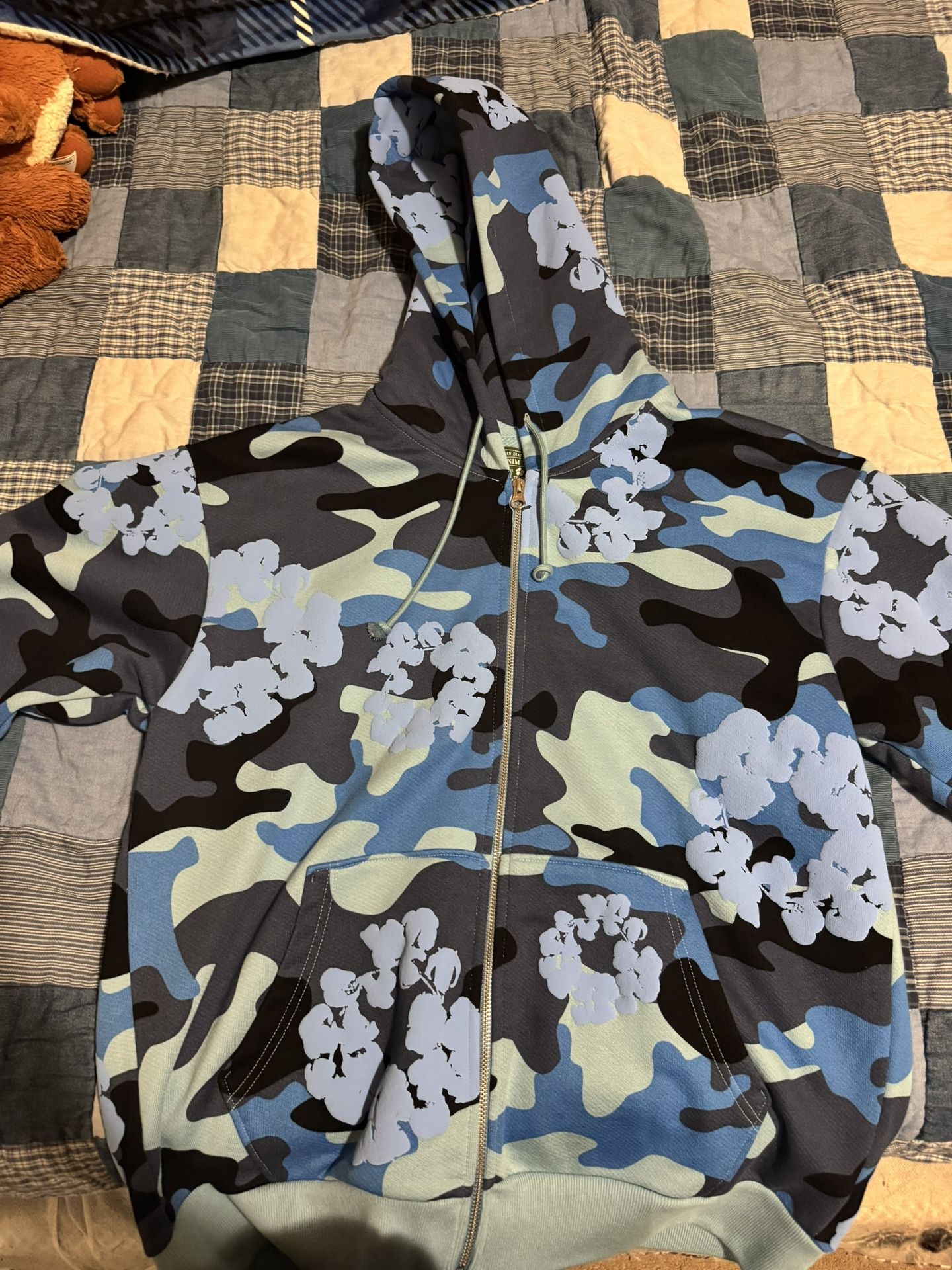 Blue Camo Denim Tear Zip up New Now Used