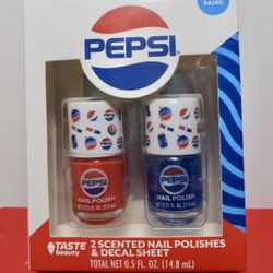 PEPSI SCENTED- Solid Red- Blue Glitter Nail Polish & Decals Stocking Stuffer New