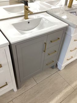 30” grey pvc vanity, ceramic top, available for pick up