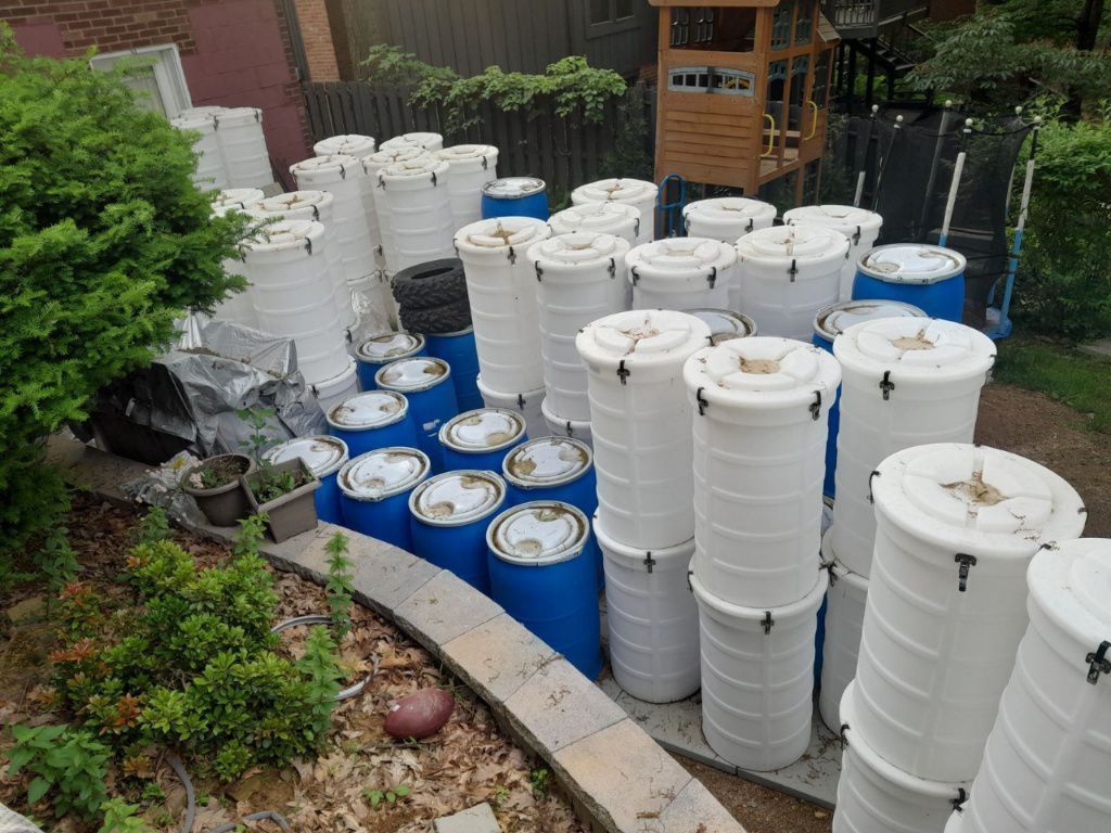 barrels, drums, trash cans, storage bins, water bins