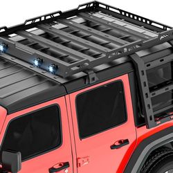 Yzona Apex Deluxe Steel Roof Cargo Basket With Lights & Wind Fairing For 2018-2025 Jeep Wrangler JL JLU Unlimited | Yzona