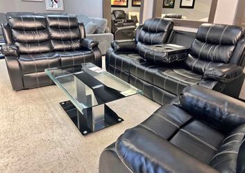 NEW RECLINING, THREE-PIECE SOFA, LOVESEAT, AND RECLINER, INCLUDING FREE DELIVERY ORDER HERE PAY UPON ARRIVAL
