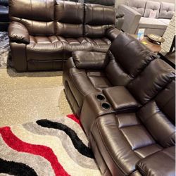 New Year’s sale. Madrid brown leather reclining sofa and loveseat set now $1199. Easy finance option. Same day delivery.