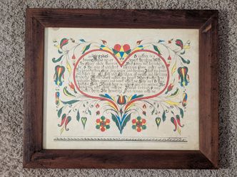 Vintage 1966 D. Durso Fraktur Folk Art 17⅜" x 14⅜" Framed Wall Plaque