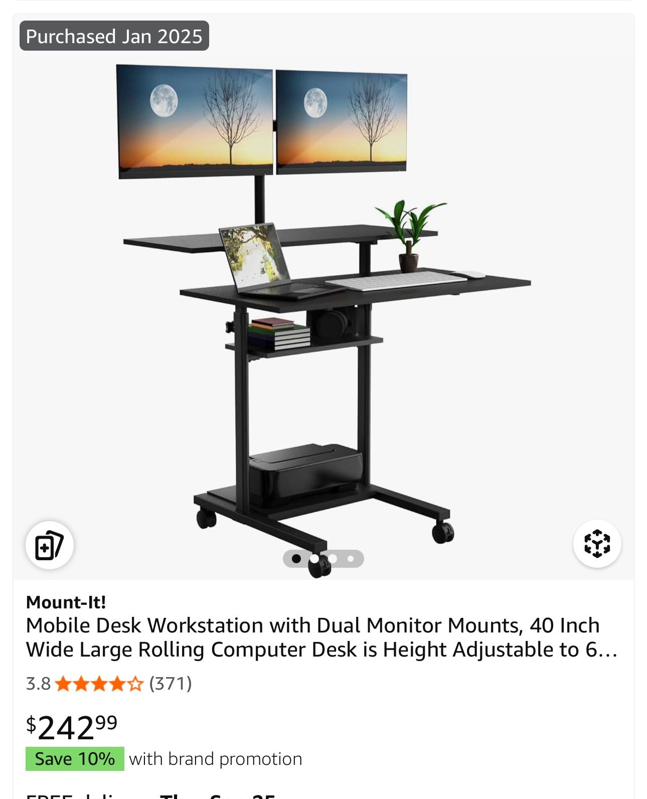 Mount-It Mobile Desk Workstation For Dual Monitor Mounts