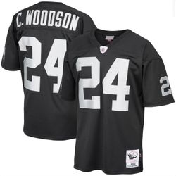 Men's Las Vegas Raiders 2002 Charles Woodson Mitchell & Ness Black Authentic Throwback Retired Player Jersey
