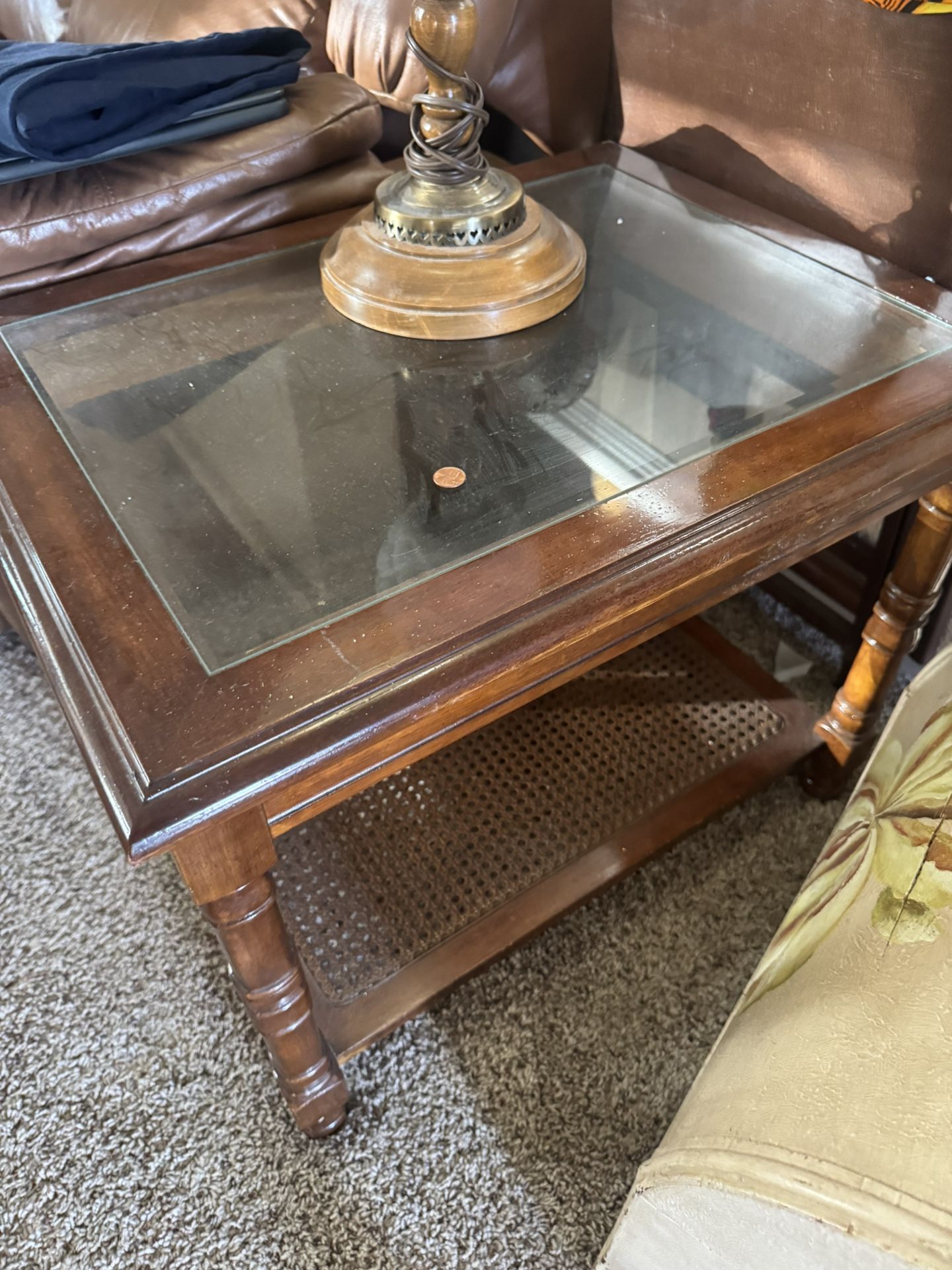 Vintage Wood & Glass End Table – $35