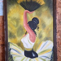 Striking Spanish Flamenco Dancer Oil Painting - Framed & Signed