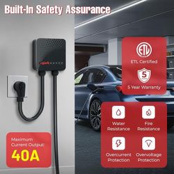 Spark Level 2 EV Charger, 40A 240V NEMA 14-50 Plug-in Home Charging Station, Smart WiFi & App Control, 7.5m (25ft) Cable, J1772 Universal Connector, U