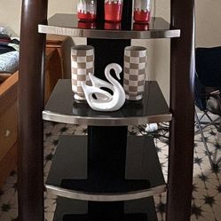 Like New Beautiful Media Console With  6 Glass Shelves  .( This Is  Really Gorgeous In Person ).