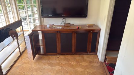 Solid Wood Media Console / TV Stand with Mesh Cabinet Doors
