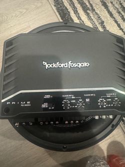 Black Rockford Fosgate Prime R2-300X4 car audio amplifier.