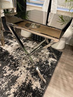 Mirrored Console Table with Chrome X-Base