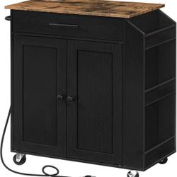 Kitchen Island with Power Outlet, Kitchen Storage Islands with Spice Rack and Drawer, Rolling Kitchen Cart on Wheels, for Home, Kitchen and Dining Roo