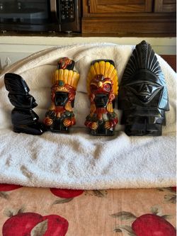 Obsidian Aztec Mayan Warrior Statue Figurines