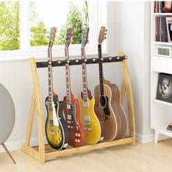 Adjustable Multi Guitar Stand Rack - Bamboo Guitar Case Stands Floor 1-9 Guitar Holder for Multiple Guitars Acoustic Electric Guitar & Bass Guitar Bag