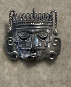 Sterling Silver Vintage Aztec Brooch 