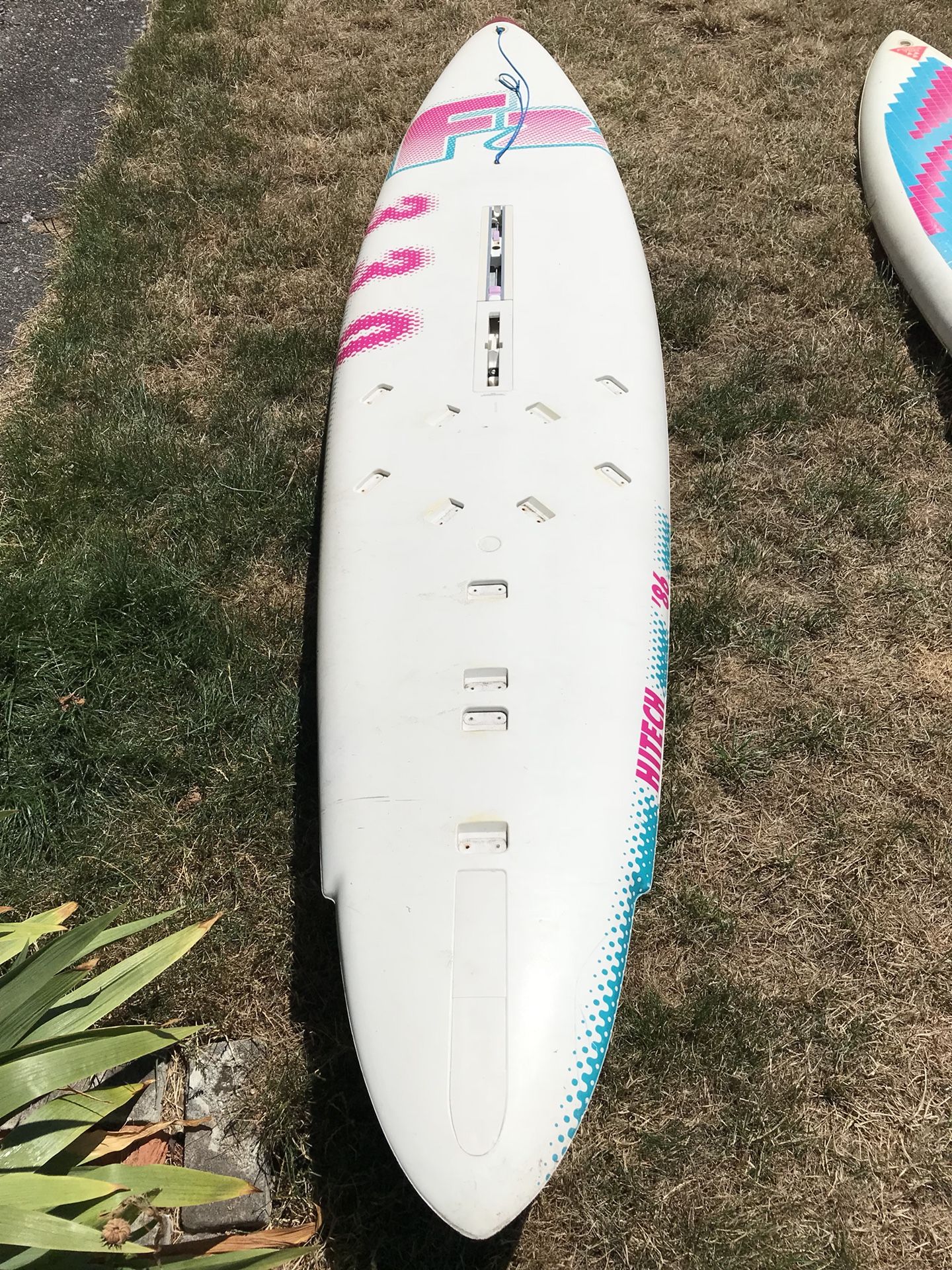 Windsurfing boards fanatic 10 1/2 ft, klepper 9 1/2 ft, and windance 9 ft.
