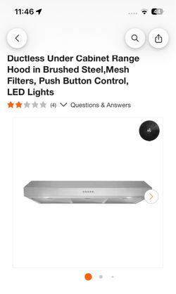 Ductless Under Cabinet Range Hood in Brushed Steel,Mesh Filters, Push Button Control, LED Lights