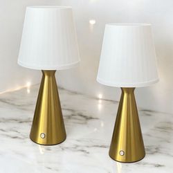 Set Of 2 LED Cordless Rechargeable Battery Table Lamp 13”Touch Stepless DimmableRGBrass. 