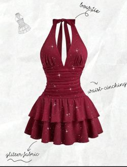 Burgundy Halter Neck Dress