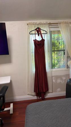 Burgundy Satin Halter Maxi Dress