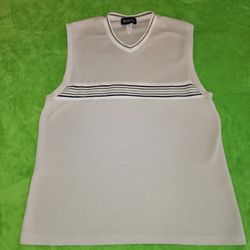 Results 90s Vintage Sweater Vest V-neck cream with black white and Gray stripes  L
