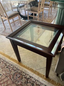 Square Wood and Glass End Table