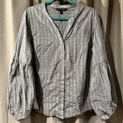 Zac & Rachel Balloon Sleeve Button Down Top, Size XL