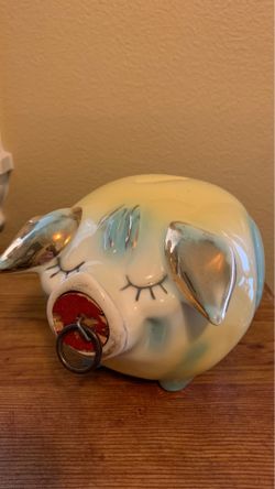 Vintage Hull Pottery Corky Pig Piggy Bank with 24k Gold Trim