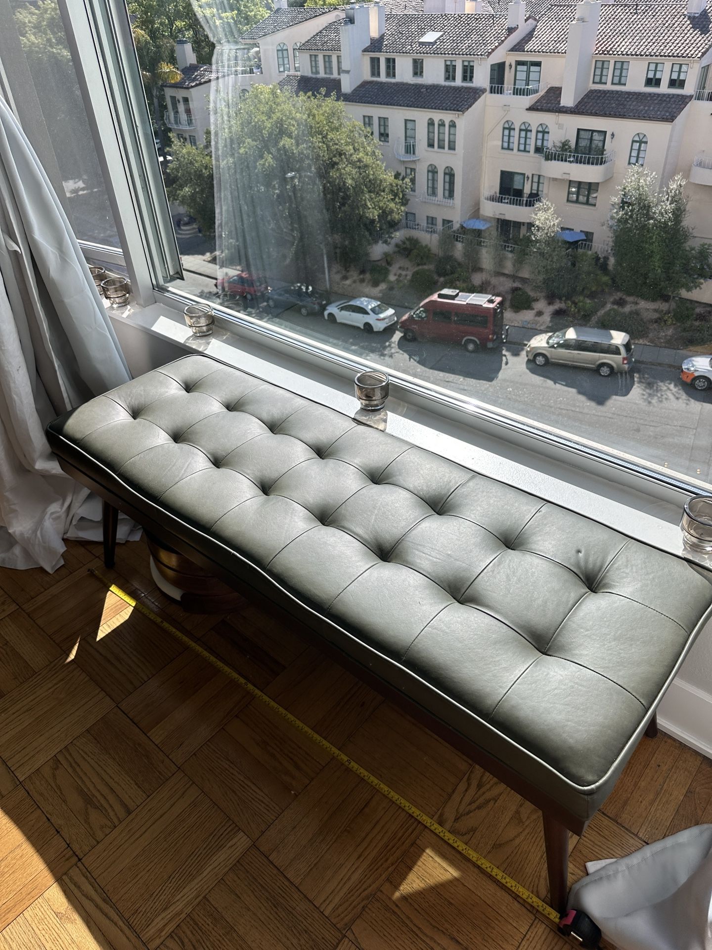 Free All Modern Green Italian Leather Bench