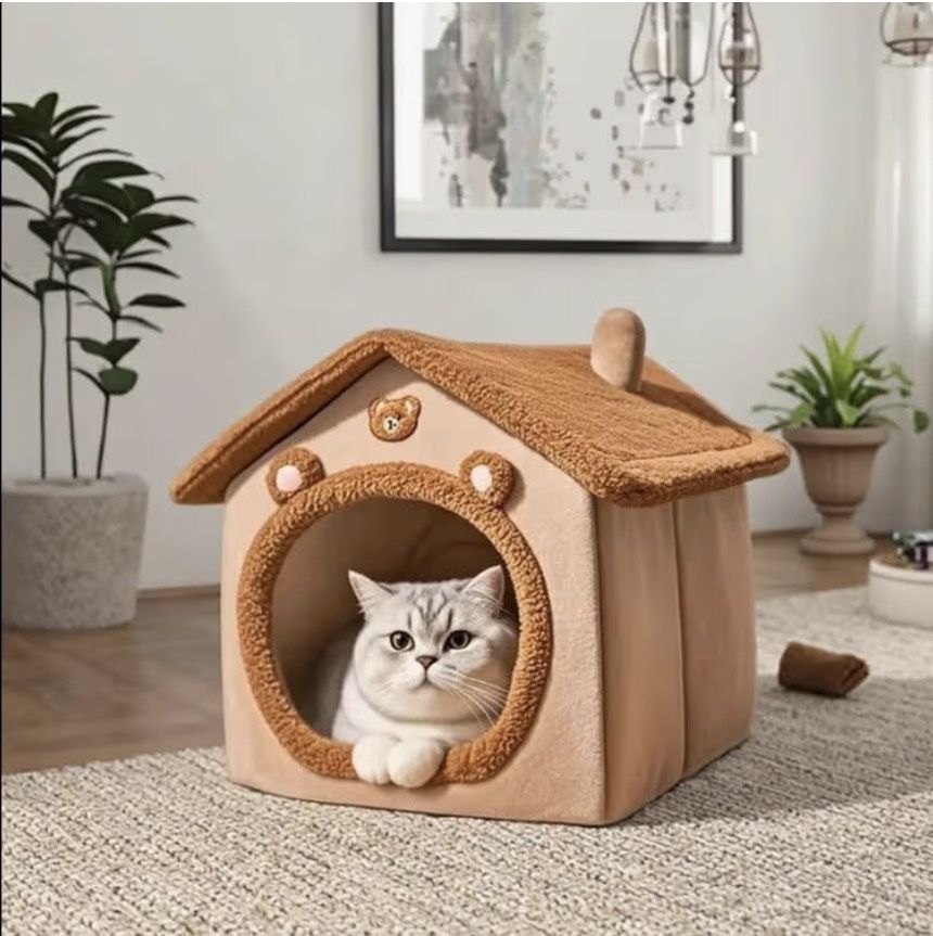 Plush Pet House Warm Cute Cartoon Shape Enclosed Bed for Dogs and Cats