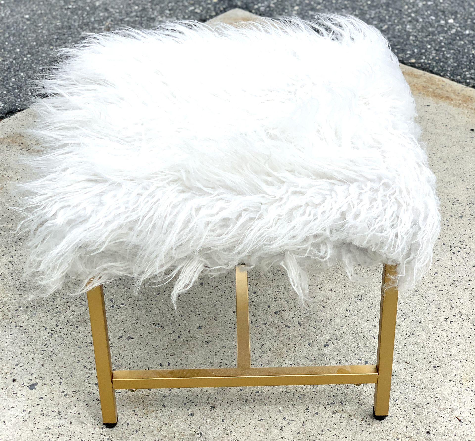 Ashley Elissa Stool - White Faux Fur  