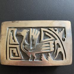 VINTAGE HOPI SILVER OVERLAY BUCKLE BIRD DESIGN 