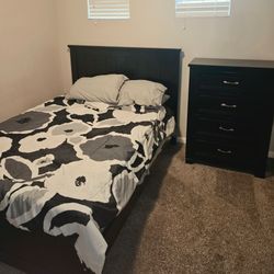 Black Wood Bed Frame and Dresser Set