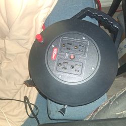 Hyper Tough 25ft Extension Cord Reel W/ 4 Outlets 