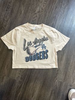 Vintage Style Los Angeles Dodgers Cropped Graphic T-Shirt Beige Medium