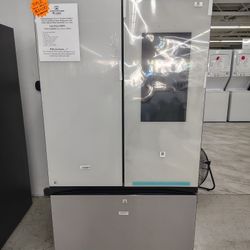 Samsung Bespoke 30 Cu. Ft. Standard Depth 3-Door French Door SMART Refrigerator W/ Family Hub Screen In White/Matt Grey Glass