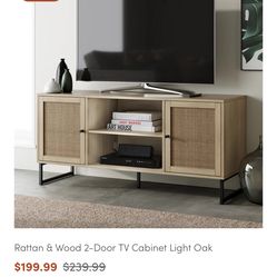 Nathan James Rattan & Wood 2-Door TV Cabinet Light Oak