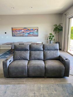 Greymel 84” Fabric Sofa with Power Headrests and Recliner